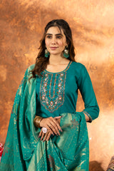 Rama Green Marina Silk Multi Embroidered Suit Set
