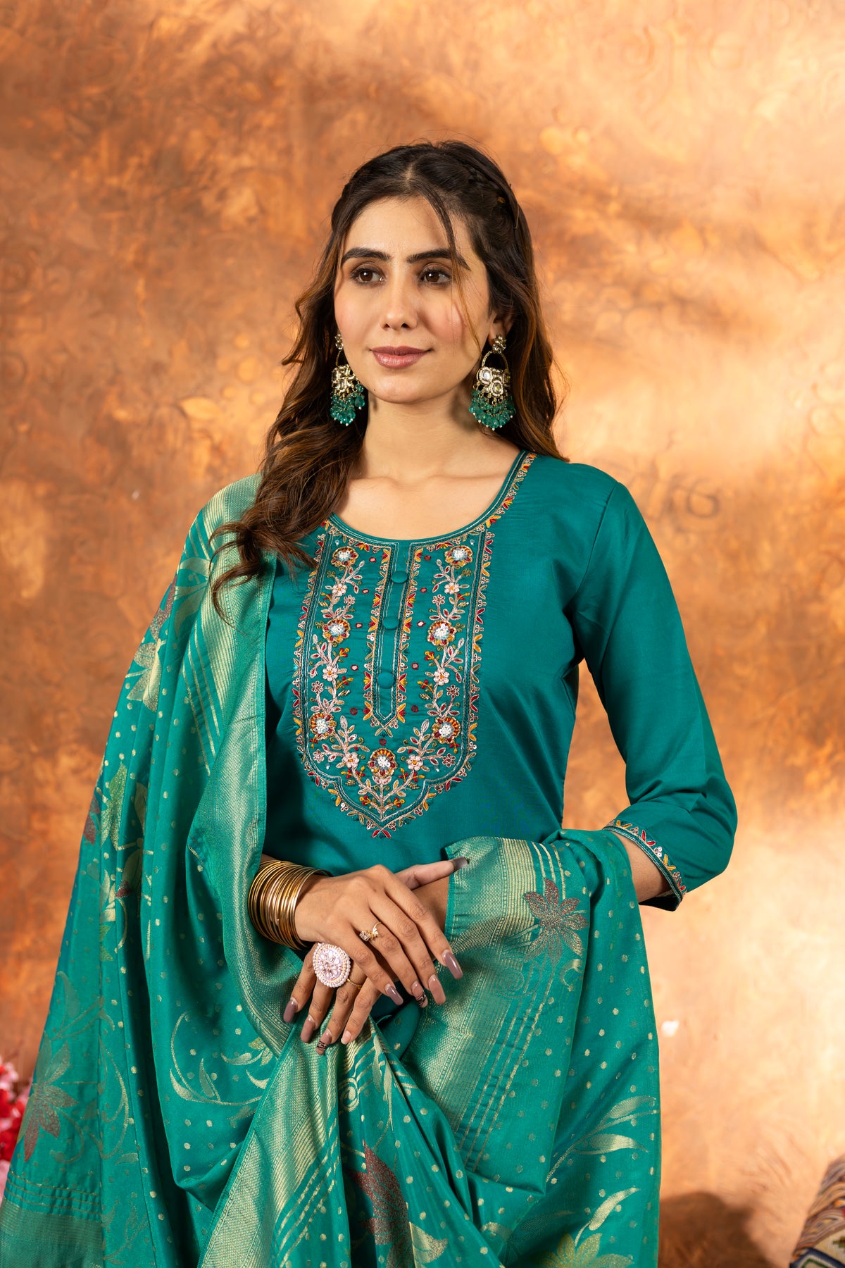 Rama Green Marina Silk Multi Embroidered Suit Set