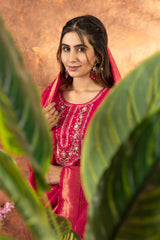 Pink Marina Silk Multi Embroidered Suit Set