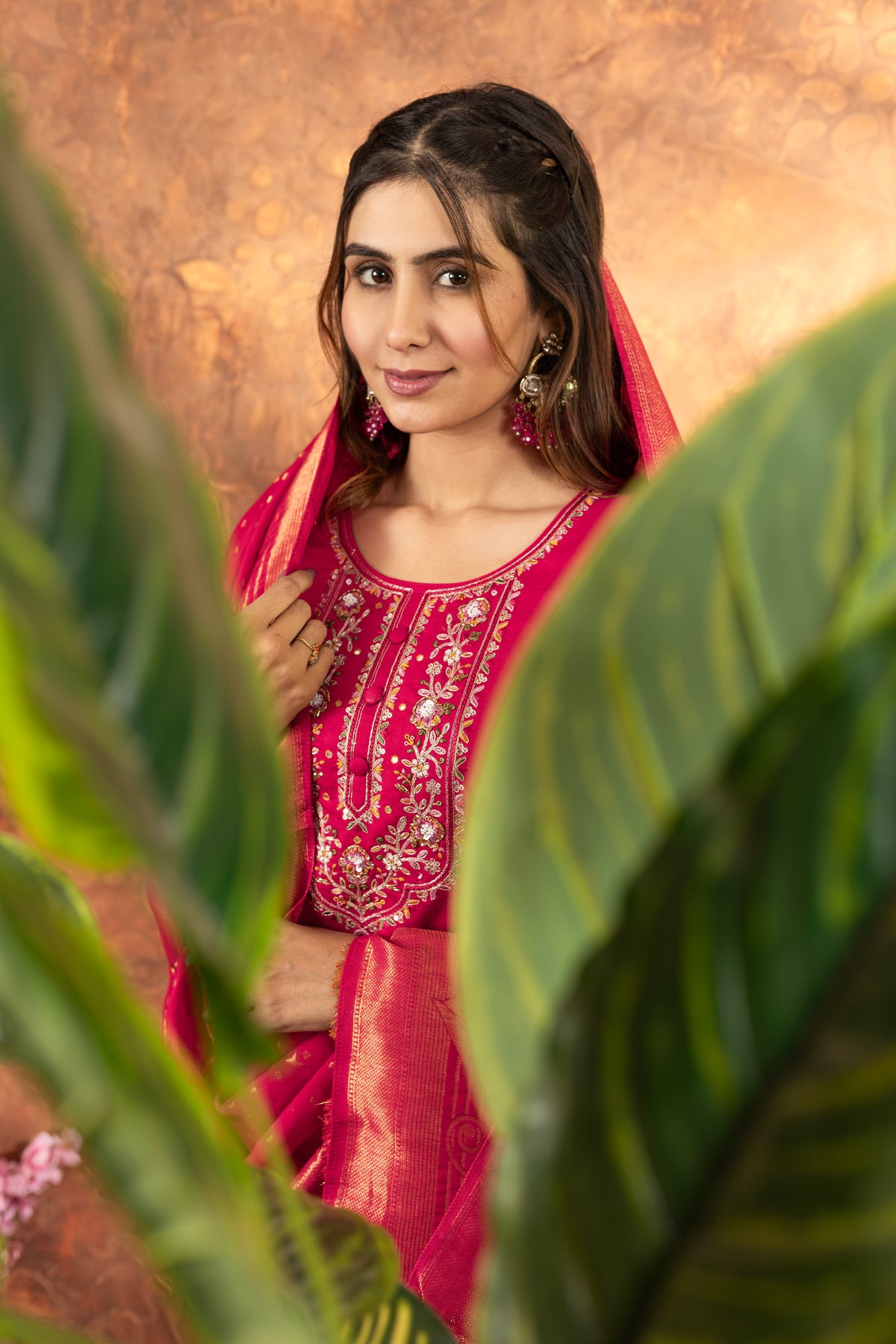 Pink Marina Silk Multi Embroidered Suit Set