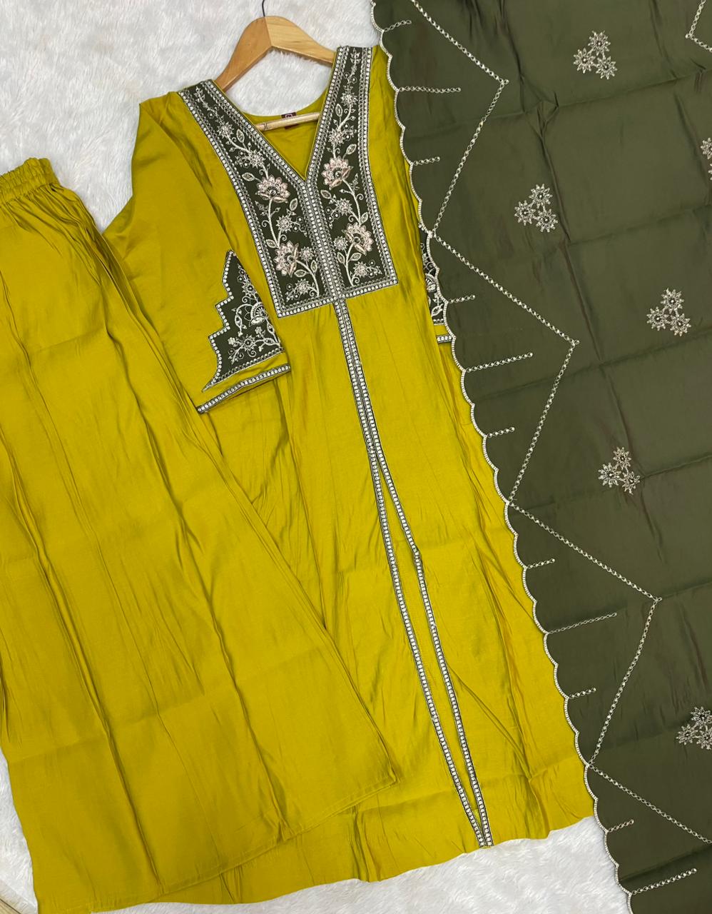 Yellow Roman Silk Anarkali Kurti Set
