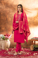 Pink Marina Silk Multi Embroidered Suit Set