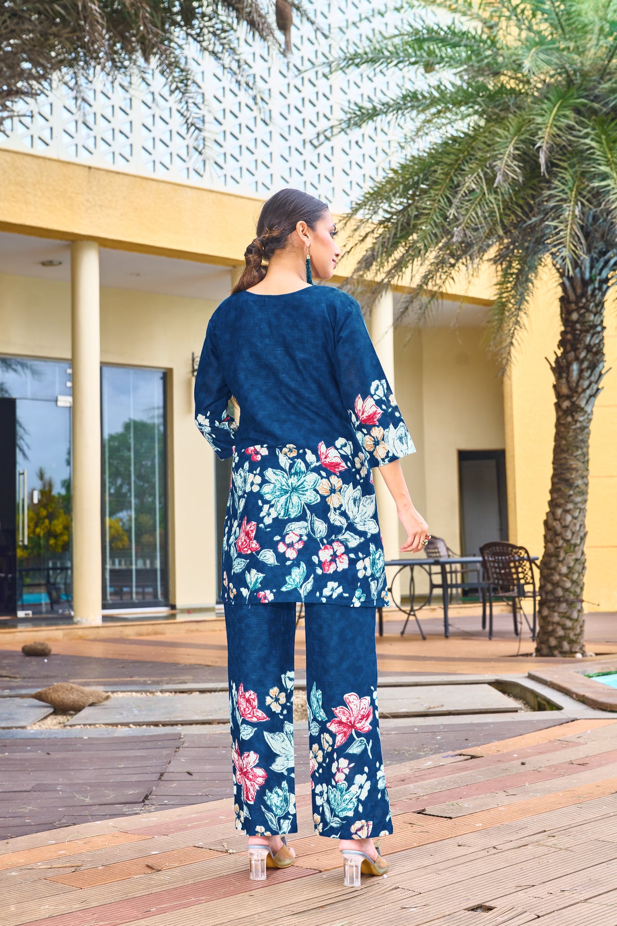 Elegant Blue Pure Cotton Floral Co-ords Set
