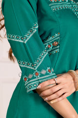 Rama Green Viscose Mango Silk Anarkali Kurti Set