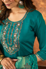 Rama Green Marina Silk Multi Embroidered Suit Set
