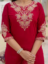 Luxury Maroon Premium Roman Silk Suit Set