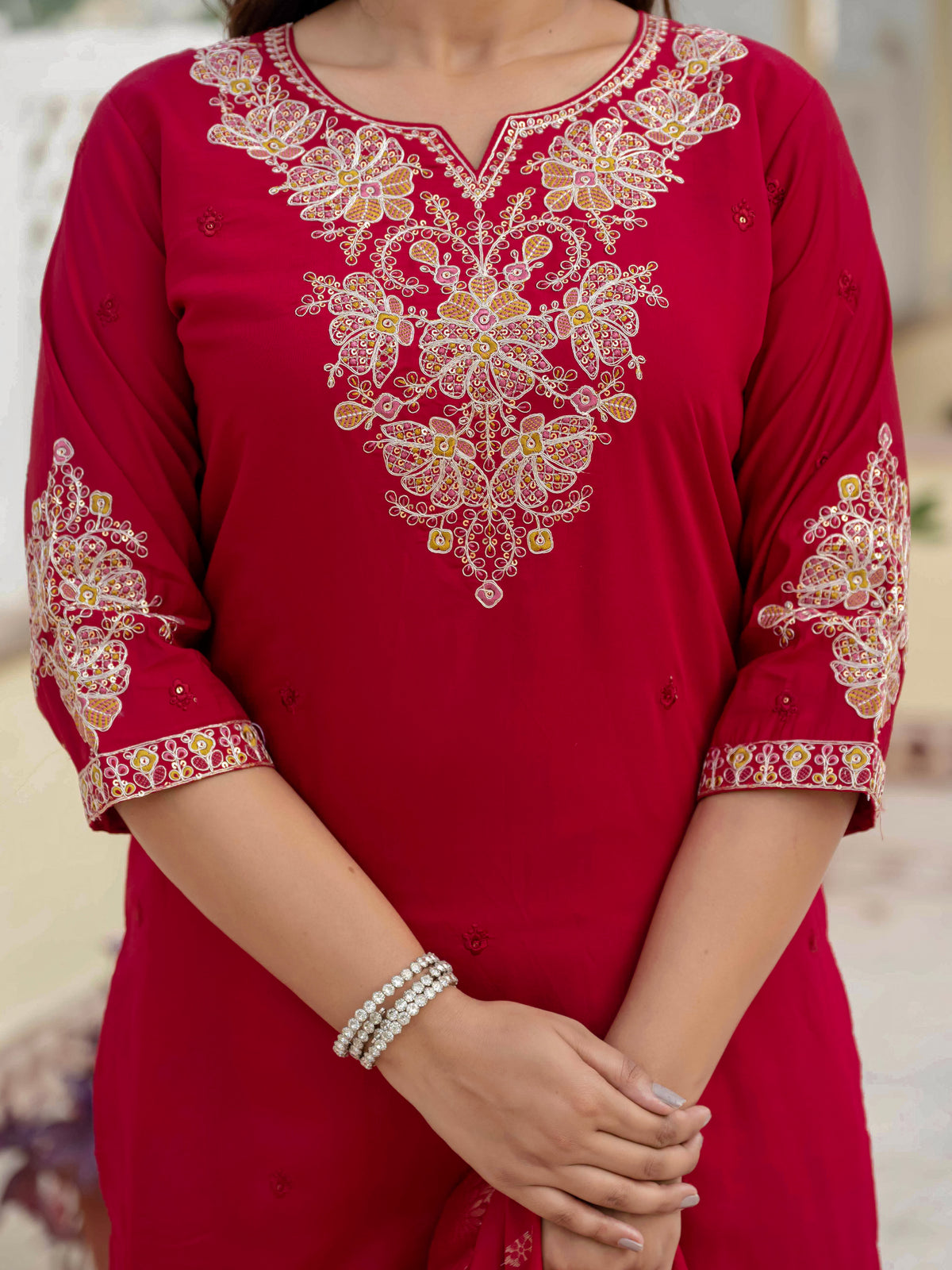 Luxury Maroon Premium Roman Silk Suit Set