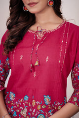 Rani Pink Pure Cotton Printed Co-Ord Set Trendy Women’s Top & Bottom Set