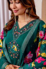Green Marina Viscose Silk Multi Embroidered Suit Set