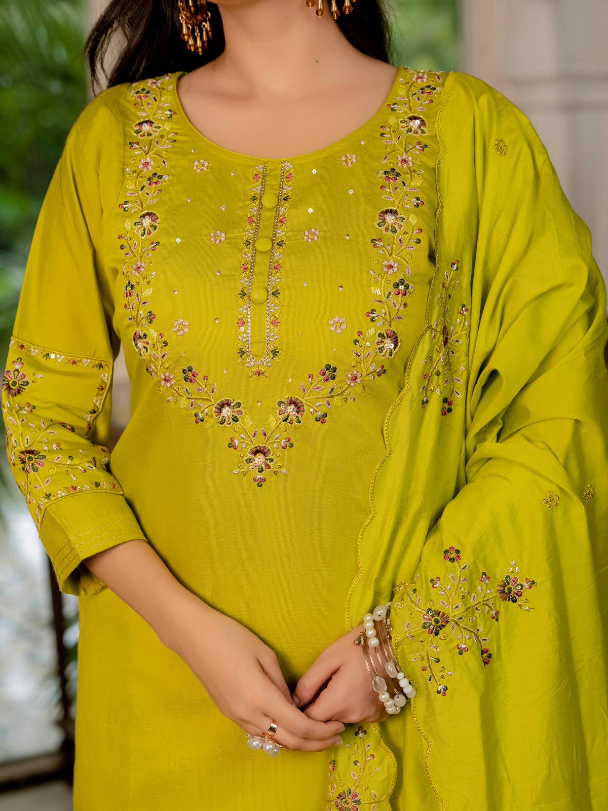 Mustard Yellow Marina Silk Multi Embroidered Suit Set