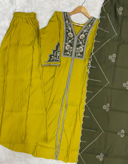 Yellow Roman Silk Anarkali Kurti Set