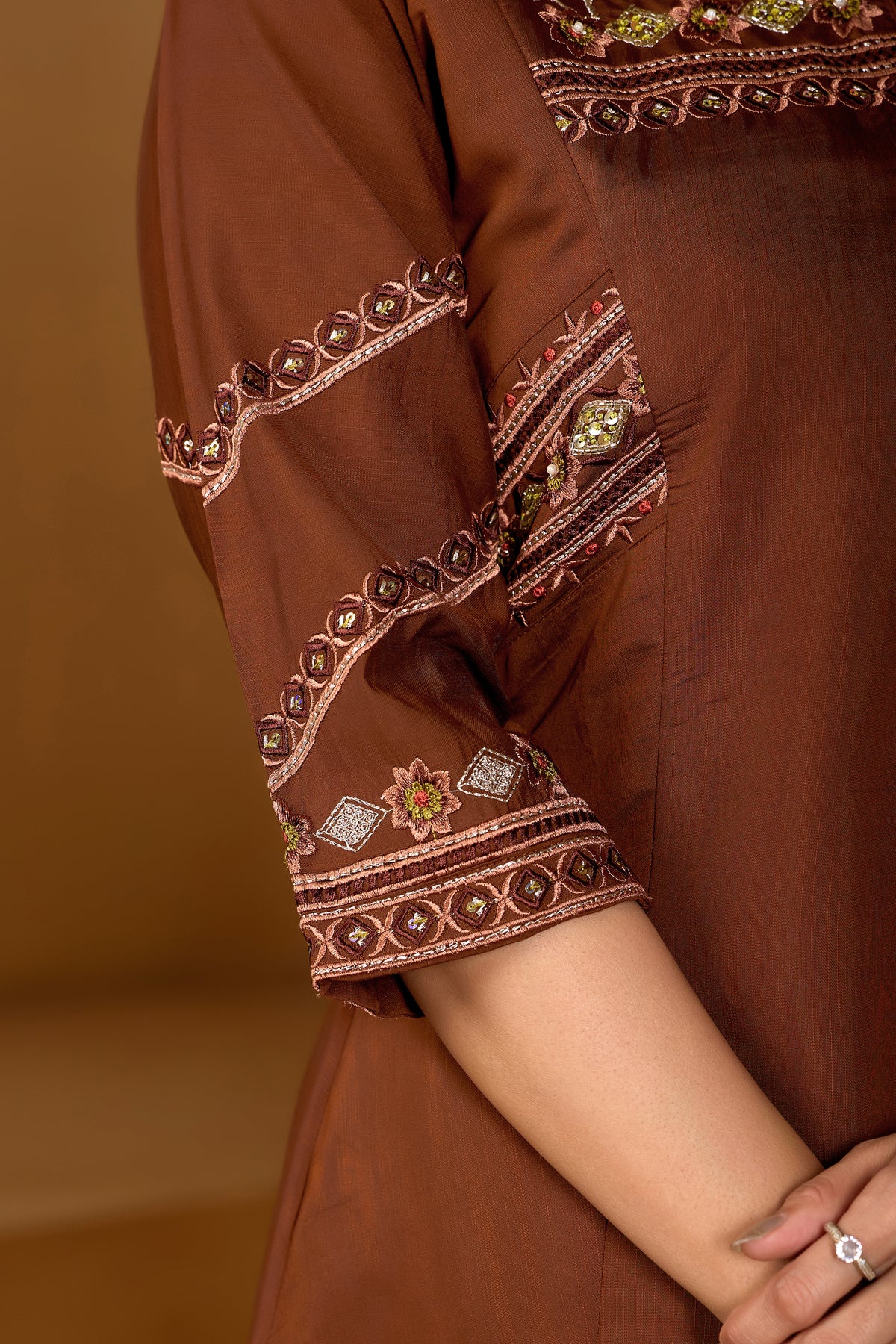 Coffee Viscose Mango Silk Anarkali Kurti Set