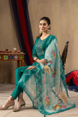 Rama Green Roman Silk Multi Embroidered Suit Set