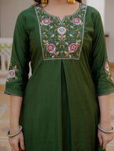 Green Viscose Mango Silk Embroidered Kurti Set