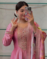 Blush Pink Anarkali Kurti Pant Dupatta Set