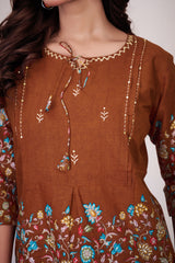 Elegant Rust Floral Printed Pure Cotton Co-Ord Set
