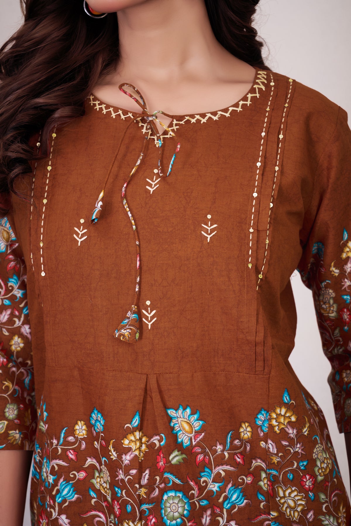 Elegant Rust Floral Printed Pure Cotton Co-Ord Set
