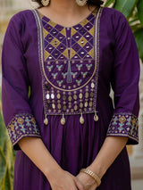 Purple Viscose Roman Silk Anarkali Kurti Pant Set