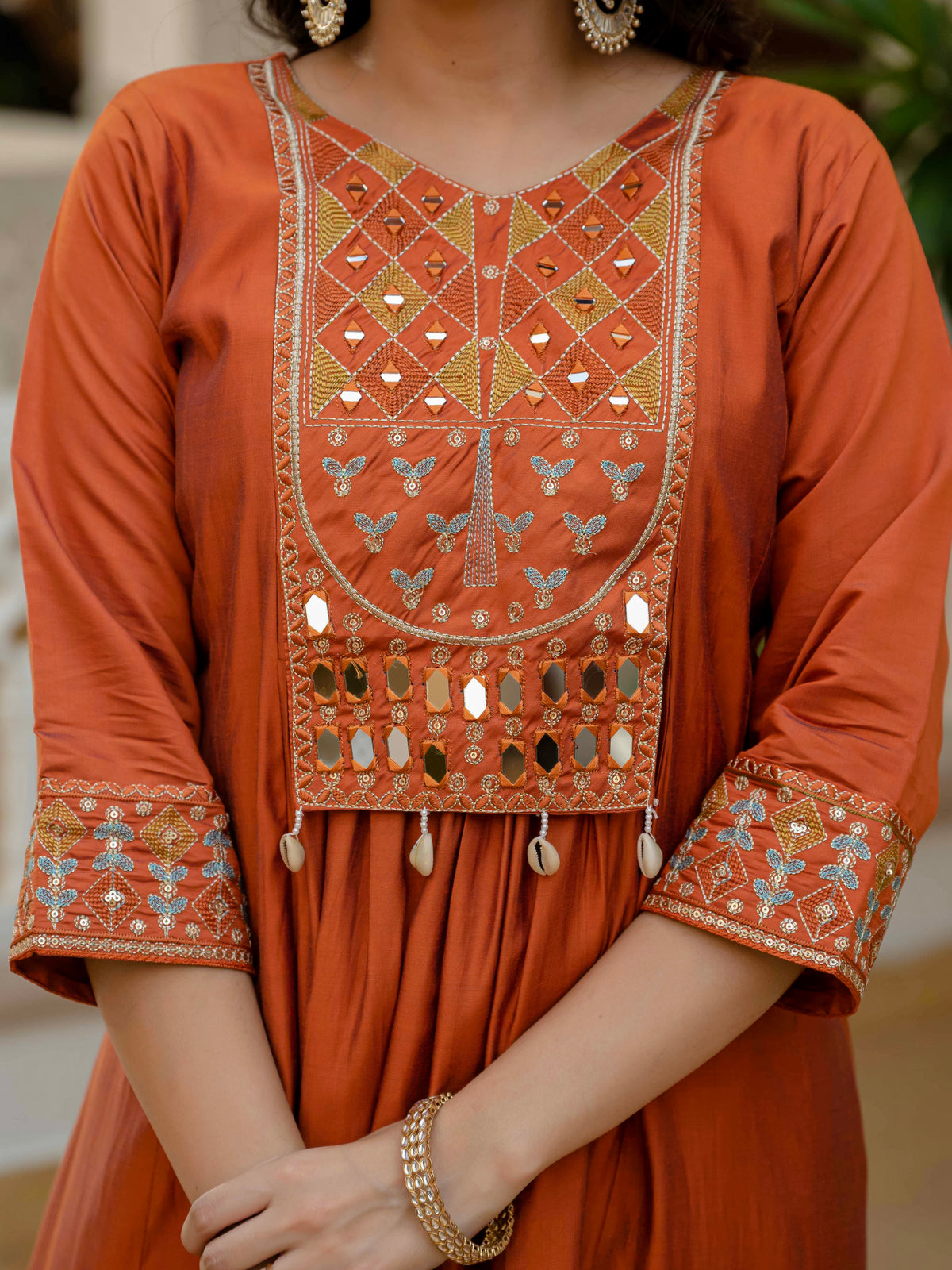 Orange Viscose Roman Silk Anarkali Kurti Pant Set