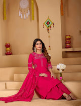Rani Pink Viscose Mango Silk Anarkali Kurti Set