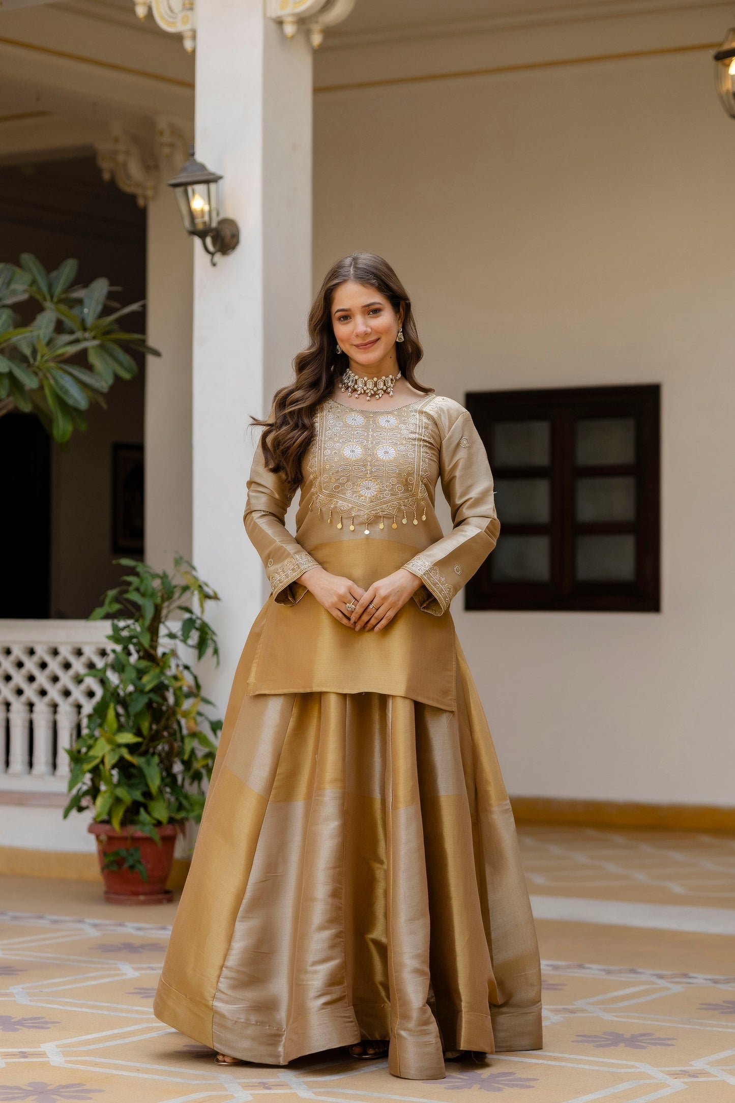 Golden Zari Elegance Viscose Embroidered Suit Set