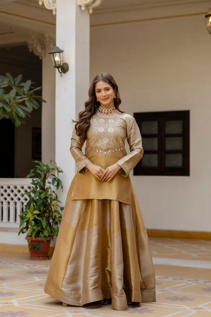 Golden Zari Elegance Viscose Embroidered Suit Set