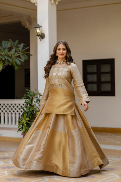 Golden Zari Elegance Viscose Embroidered Suit Set
