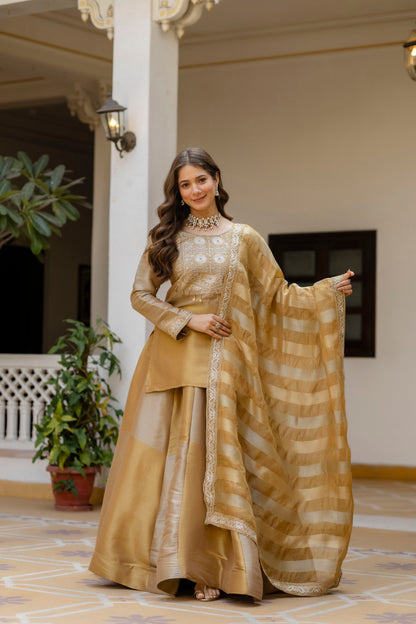 Golden Zari Elegance Viscose Embroidered Suit Set