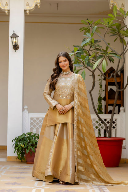 Golden Zari Elegance Viscose Embroidered Suit Set