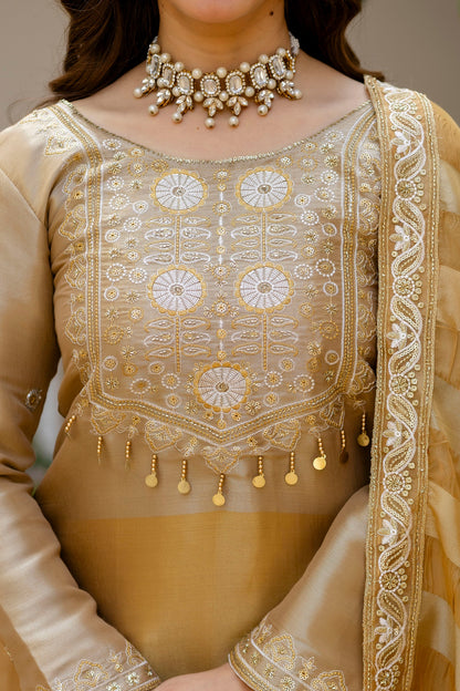 Golden Zari Elegance Viscose Embroidered Suit Set