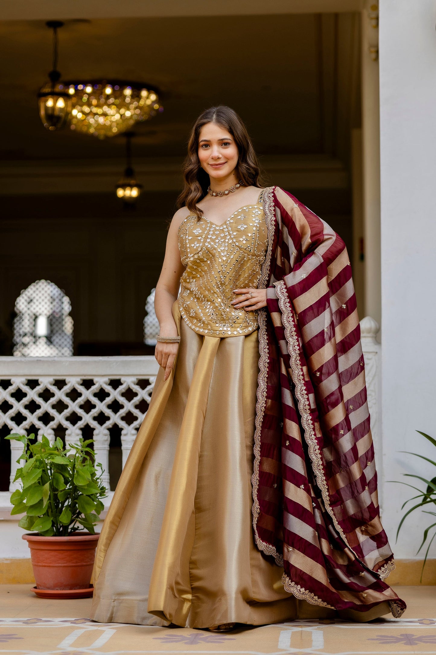 Champagne Royale Banarasi Lehenga Set