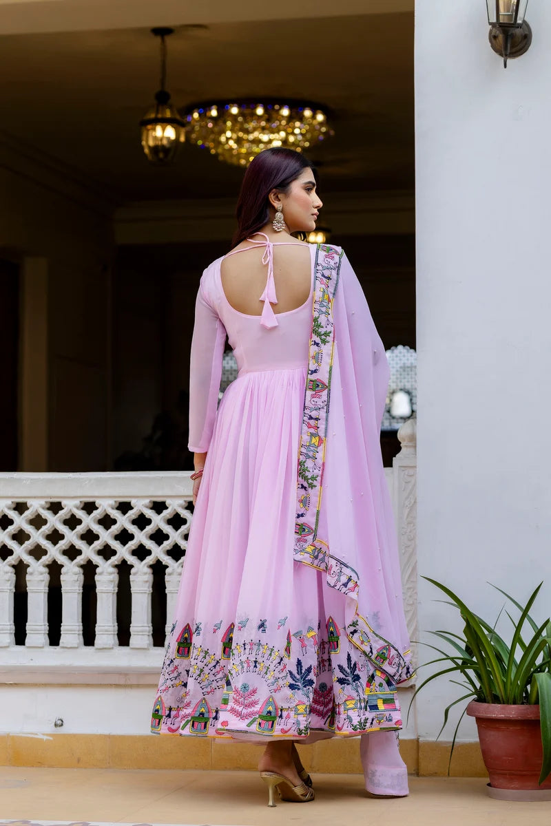 Blush Petal Embroidered Faux Georgette Anarkali Set