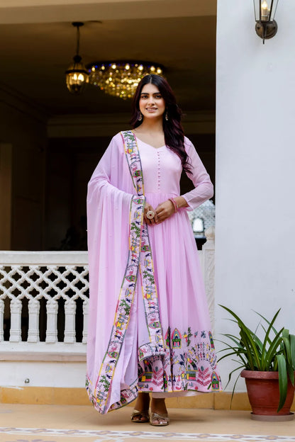 Blush Petal Embroidered Faux Georgette Anarkali Set