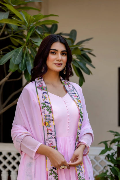 Blush Petal Embroidered Faux Georgette Anarkali Set