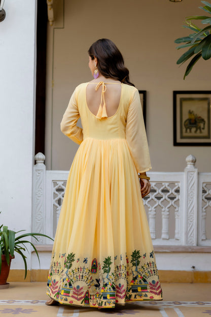 Sunlit Marigold Embroidered Faux Georgette Anarkali Set