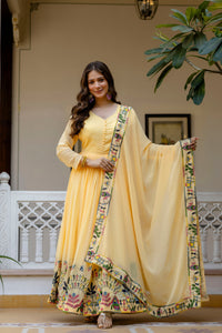 Sunlit Marigold Embroidered Faux Georgette Anarkali Set