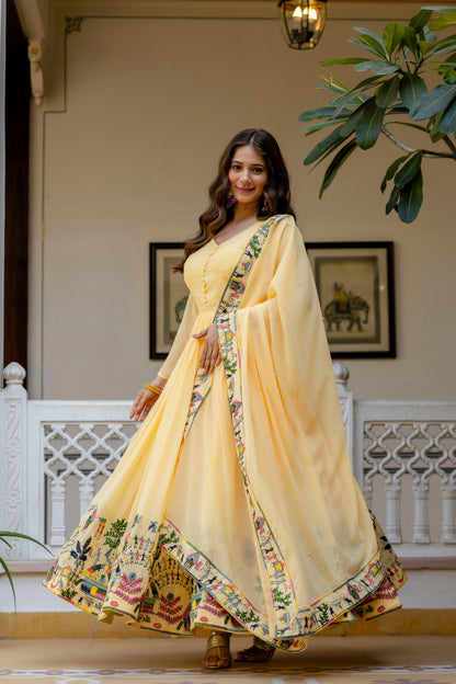 Sunlit Marigold Embroidered Faux Georgette Anarkali Set