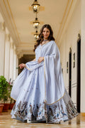 Sky Celeste Chinon Embroidered Suit Set