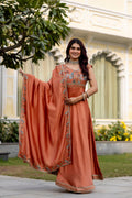 Rust Ember Vichitra Silk Embroidered Anarkali Set