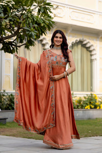 Rust Ember Vichitra Silk Embroidered Anarkali Set