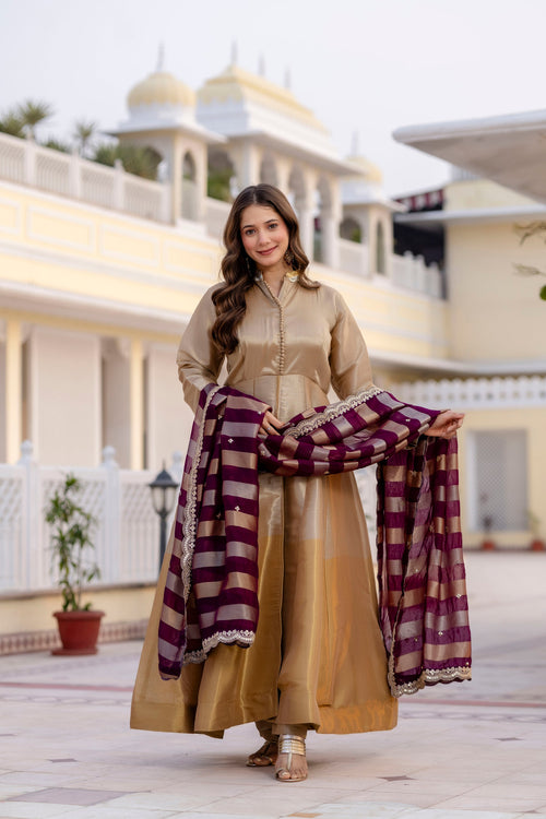 Wine Royale Banarasi Anarkali Set