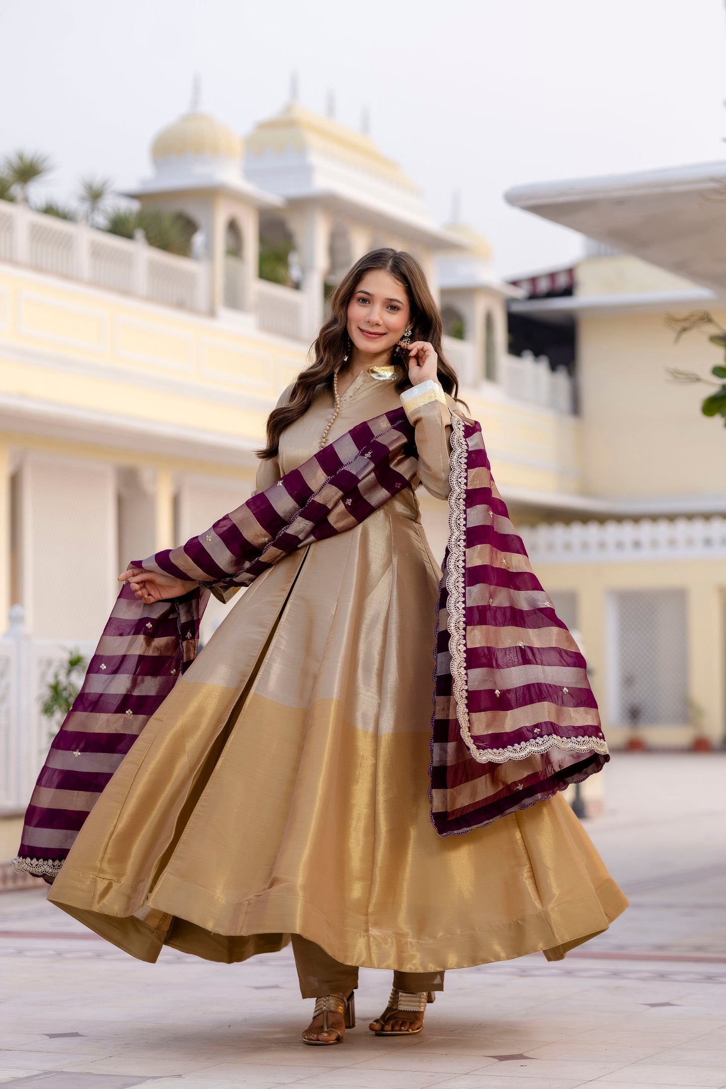 Wine Royale Banarasi Anarkali Set