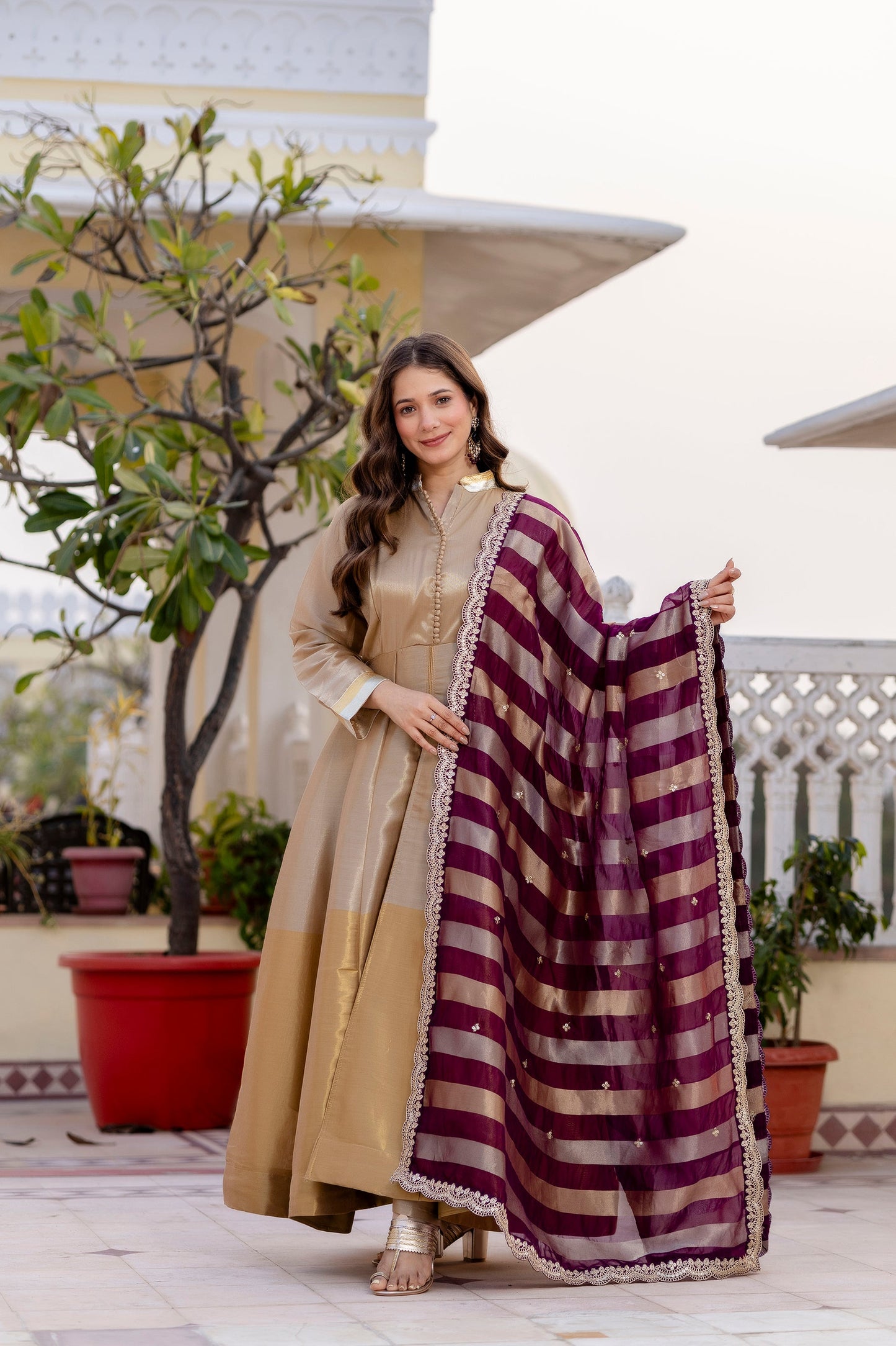 Wine Royale Banarasi Anarkali Set