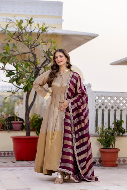 Wine Royale Banarasi Anarkali Set