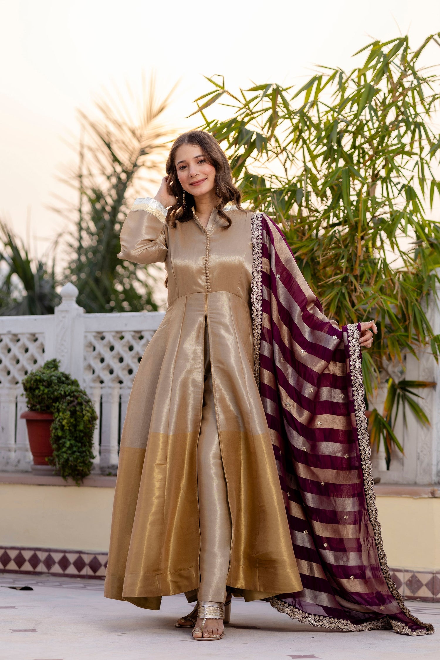 Wine Royale Banarasi Anarkali Set