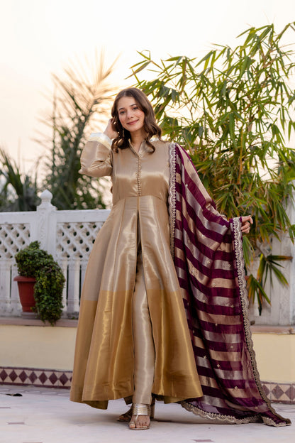 Wine Royale Banarasi Anarkali Set