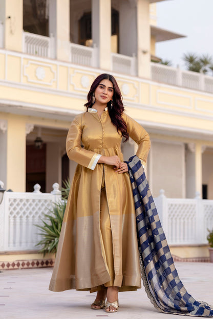 Midnight Blue Banarasi Anarkali Set
