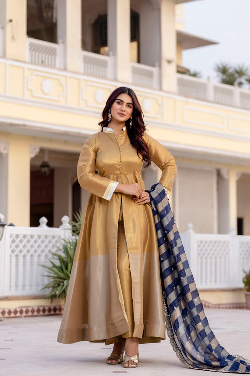 Midnight Blue Banarasi Anarkali Set