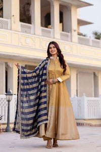 Midnight Blue Banarasi Anarkali Set