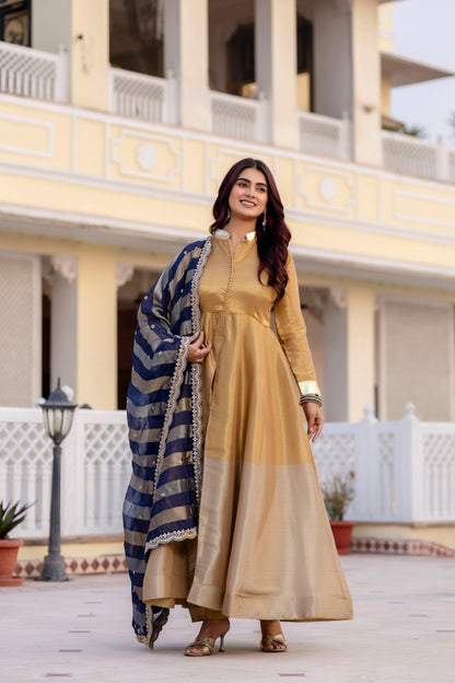 Midnight Blue Banarasi Anarkali Set
